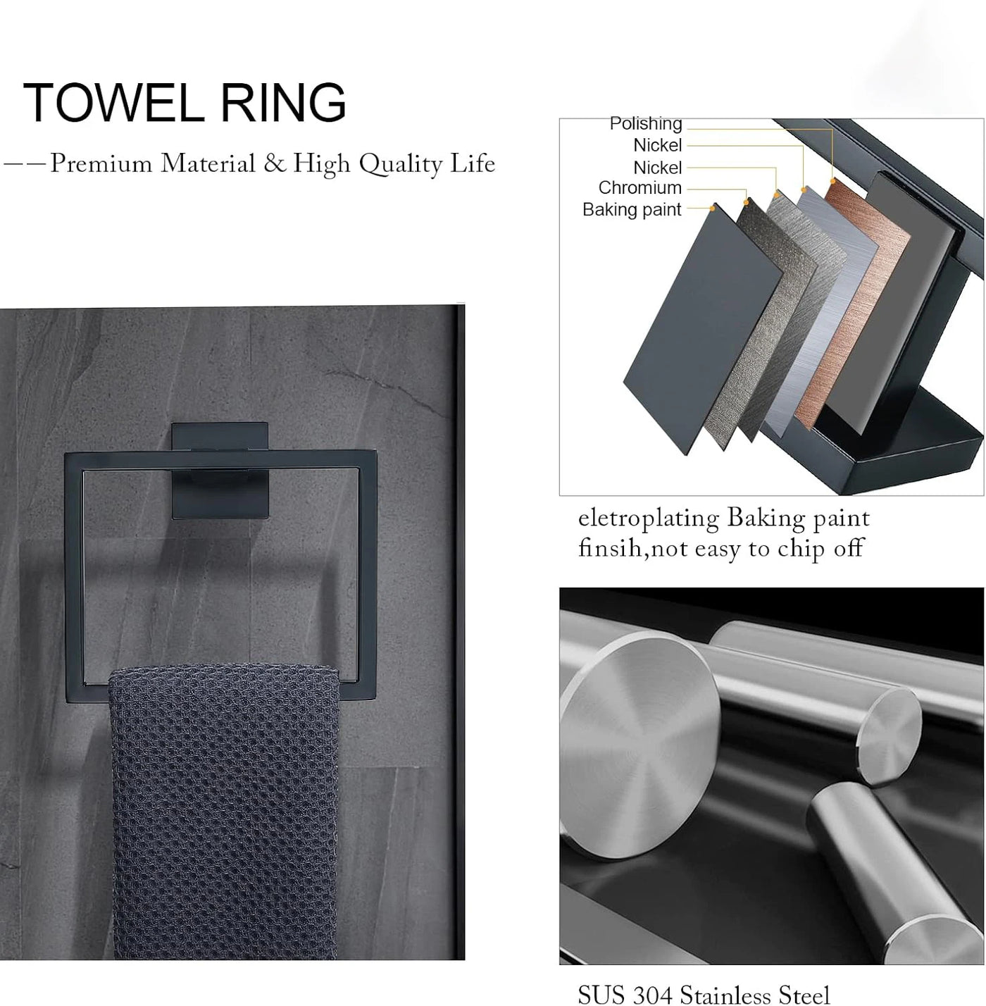 Bathroom Set  Stainless Steel Towel Ring Holder